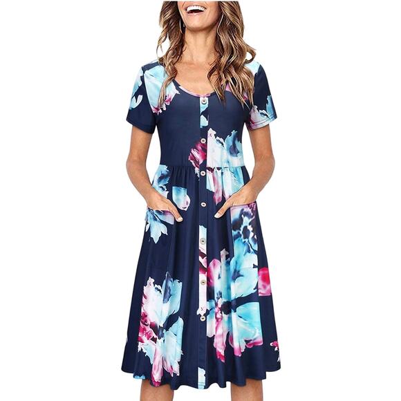 Ouges Dresses & Skirts - NWT OUGES Women's V Neck Floral Button Down Skater Dress with Pockets XL